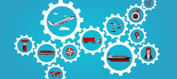 Global logistics concept with transport industry icons