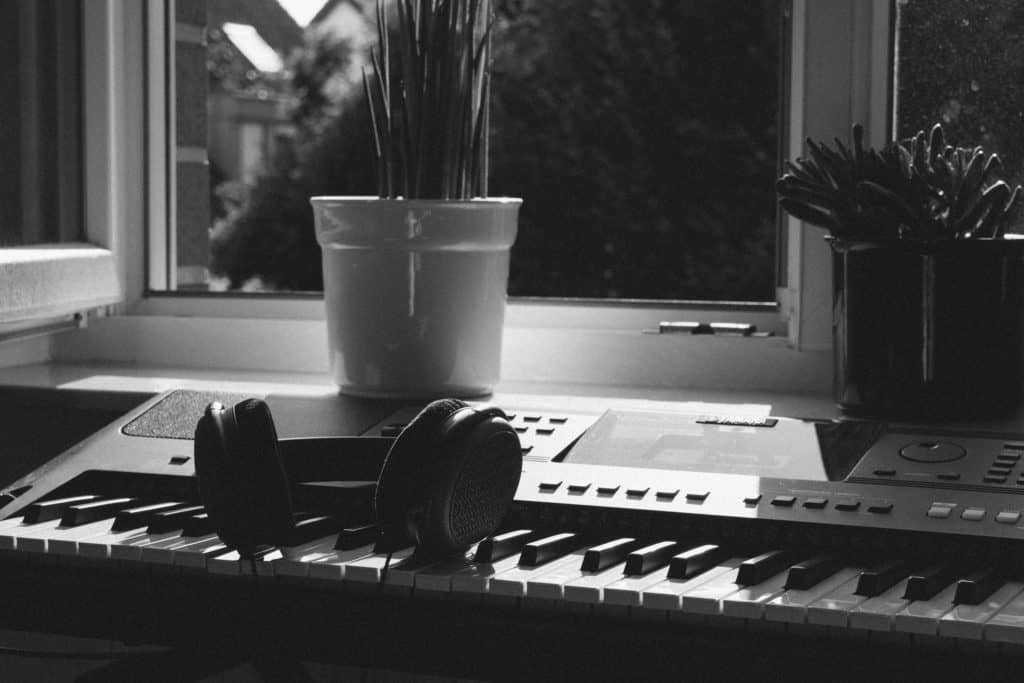 keyboard in front of window